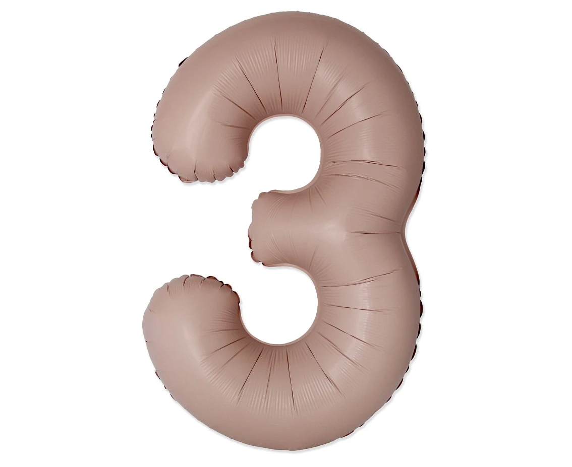 Foil balloon 30" FX - Number 3 Matte Vintage Rose Pink, unpacked