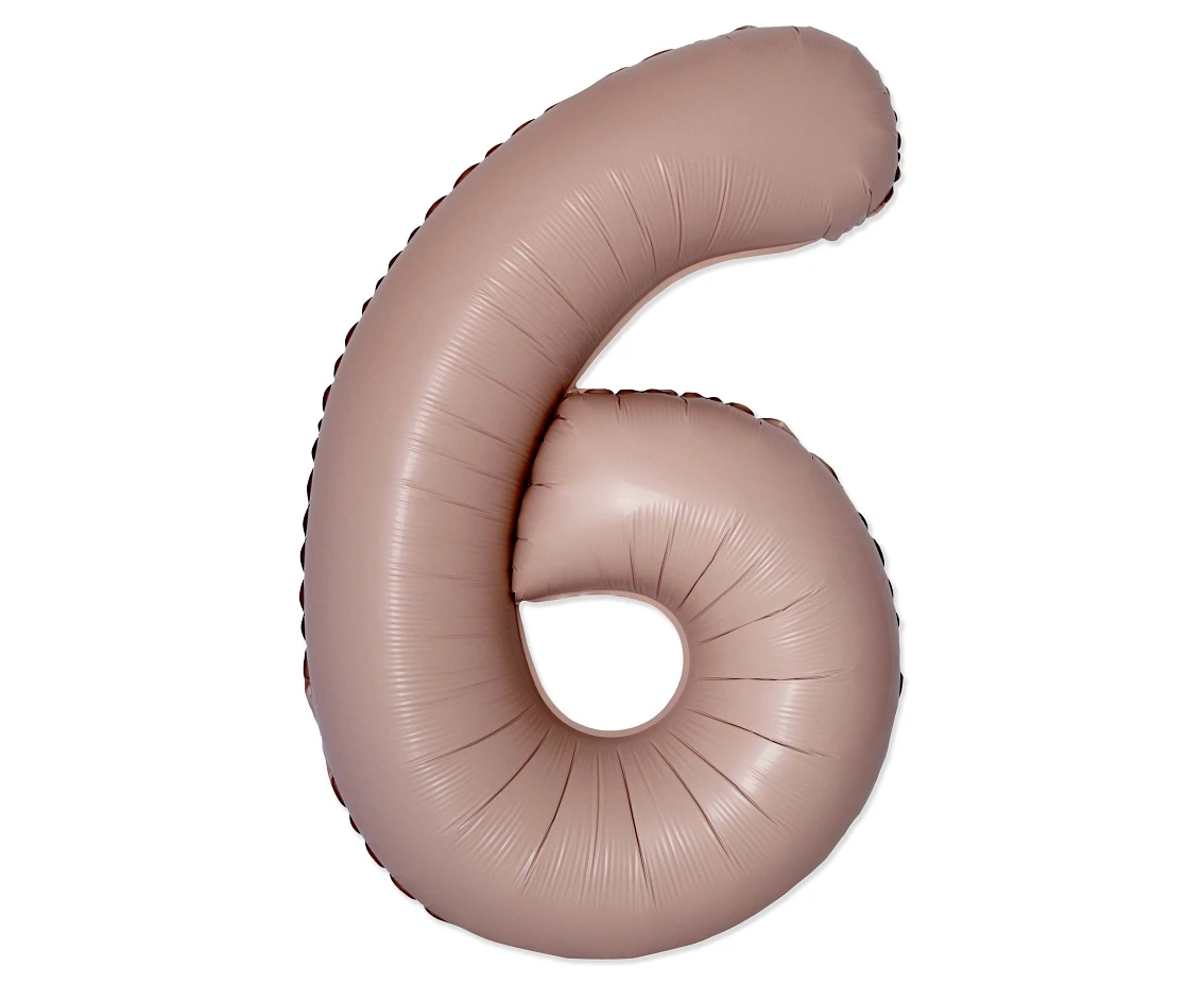 Foil balloon 30" FX - Number 6 Matte Vintage Rose Pink, unpacked