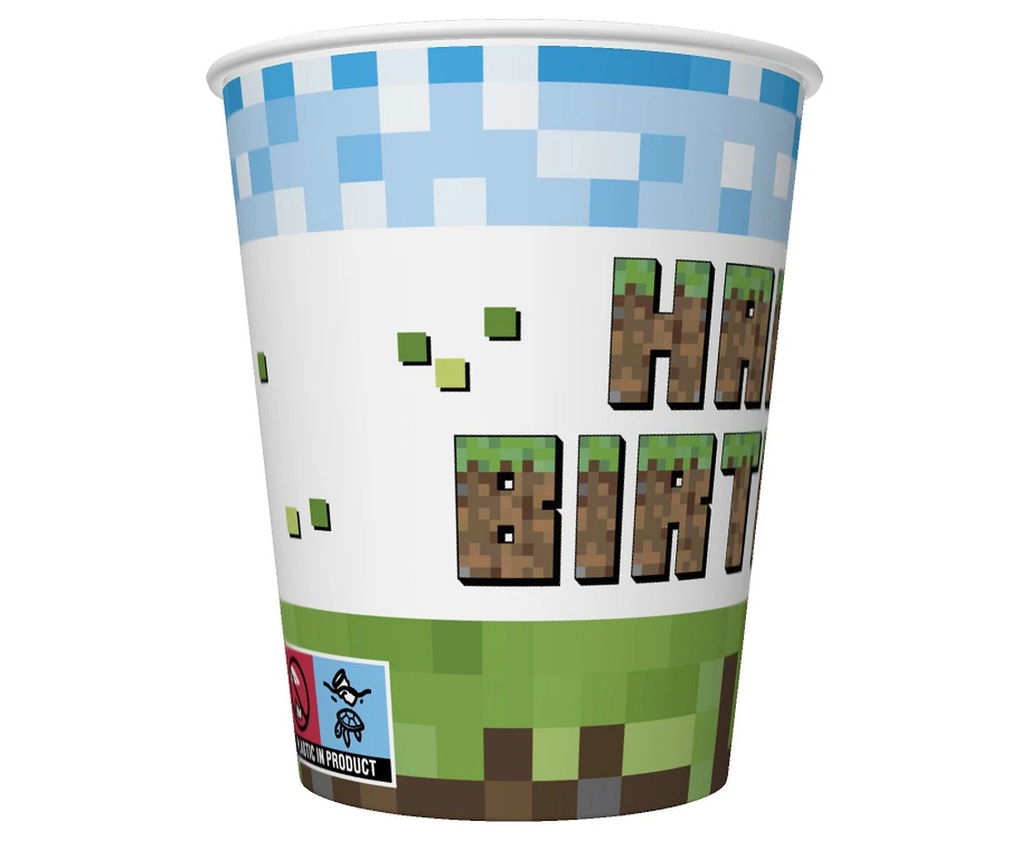Pixel Block Happy Birthday paper cups, 250 ml, 8 pcs.