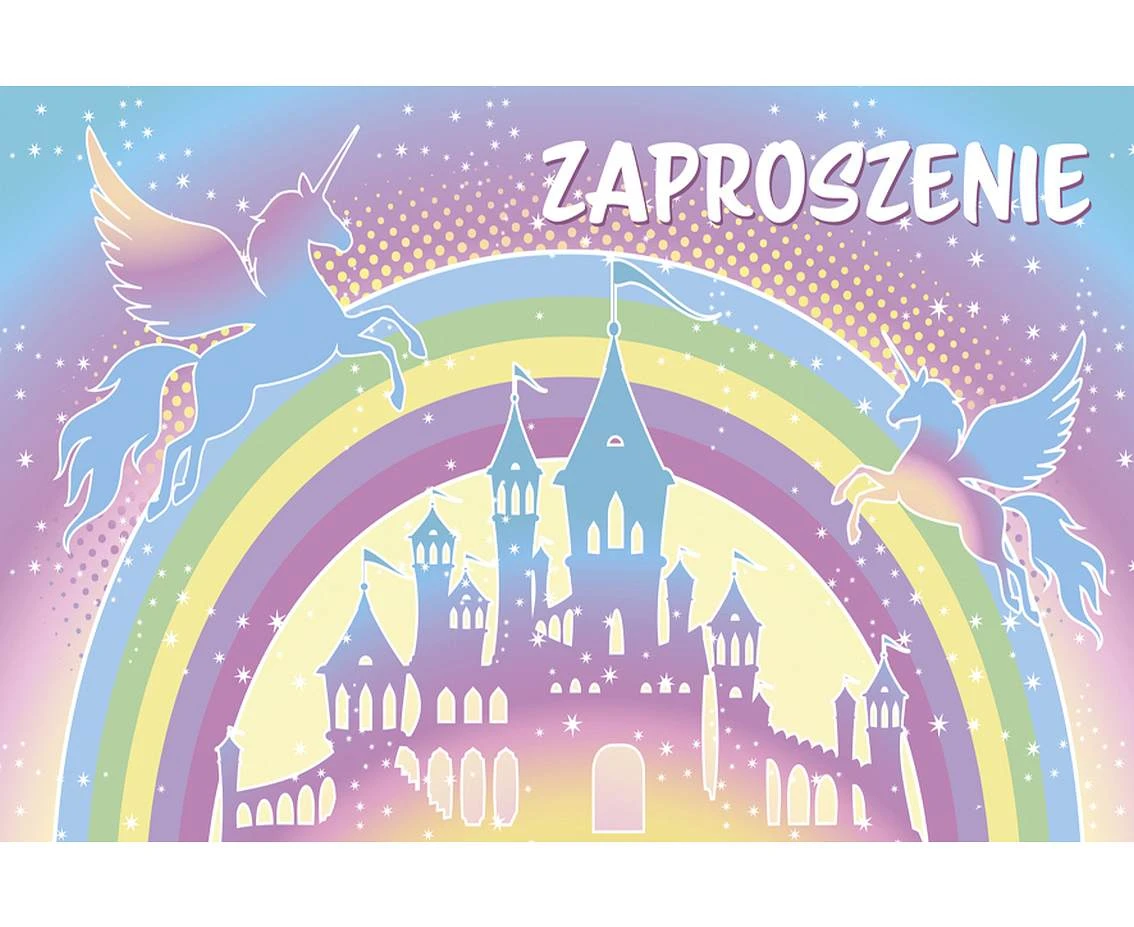 Rainbow Castle and Unicorns Invitation, 10 pcs.