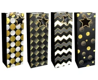 JUPITER Bottle Gift Bag glamour black and gold 12x35x9 cm mix, 1 pc.