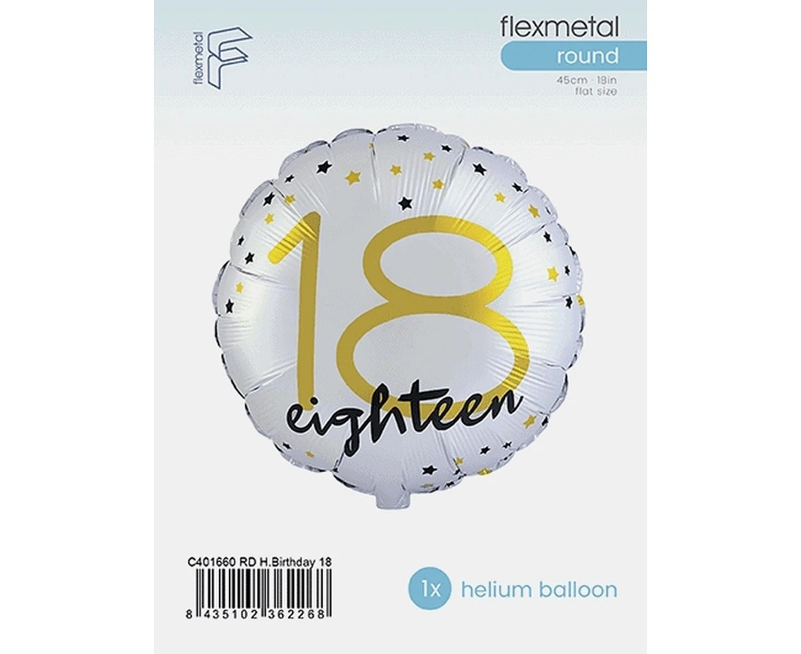 Foil balloon 18" FX - Happy Birthday 18 (round), packed