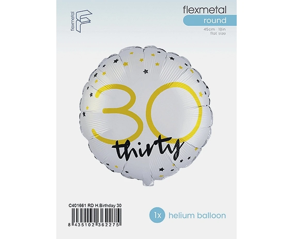Foil balloon 18" FX - Happy Birthday 30 (round), packed