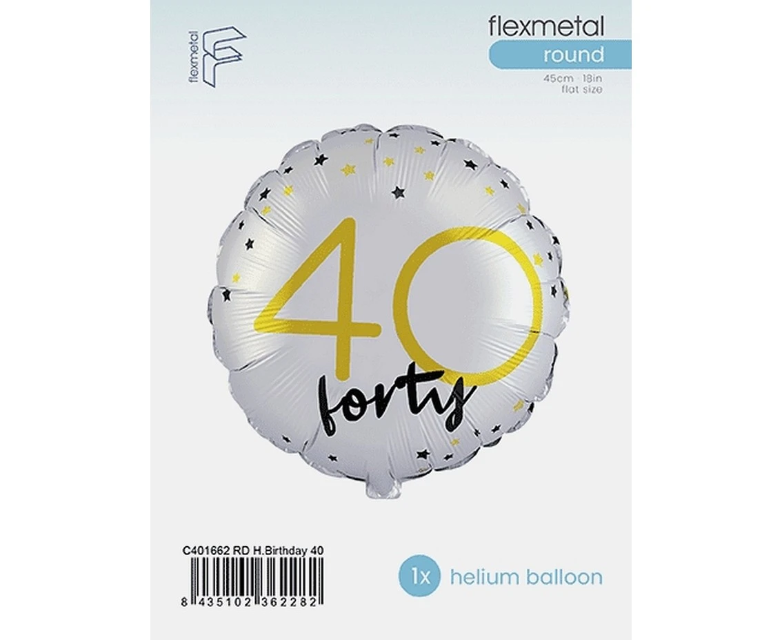 Foil balloon 18" FX - Happy Birthday 40 (round), packed