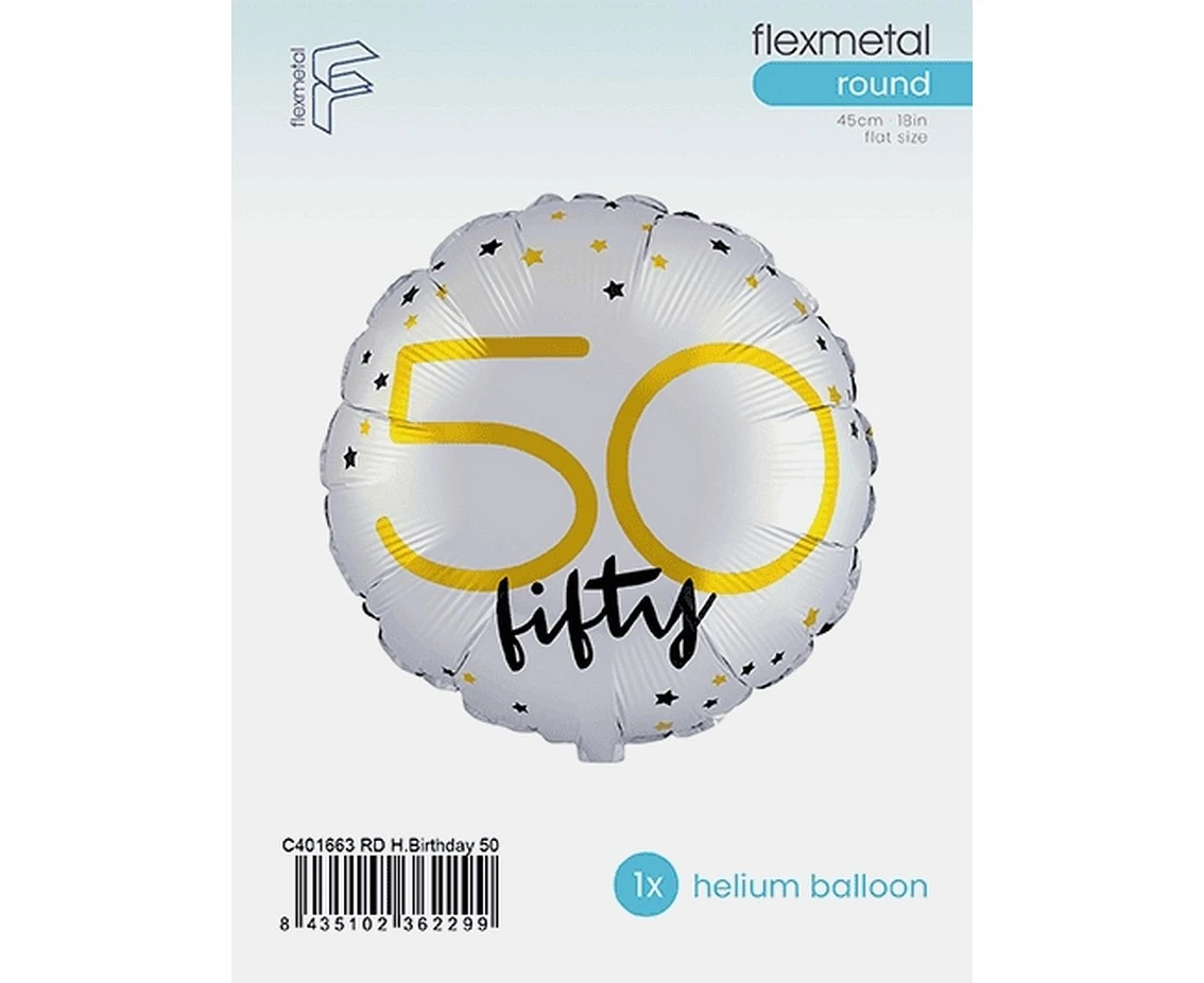 Foil balloon 18" FX - Happy Birthday 50 (round), packed