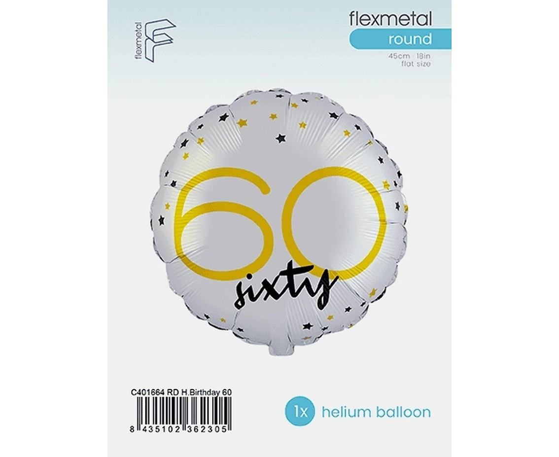 Foil balloon 18" FX - Happy Birthday 60 (round), packed