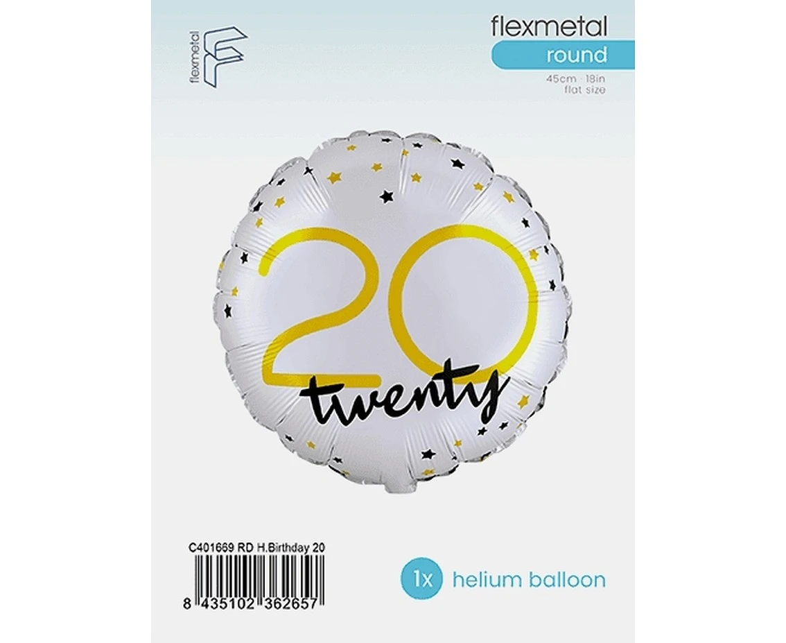 Foil balloon 18" FX - Happy Birthday 20 (round), packed
