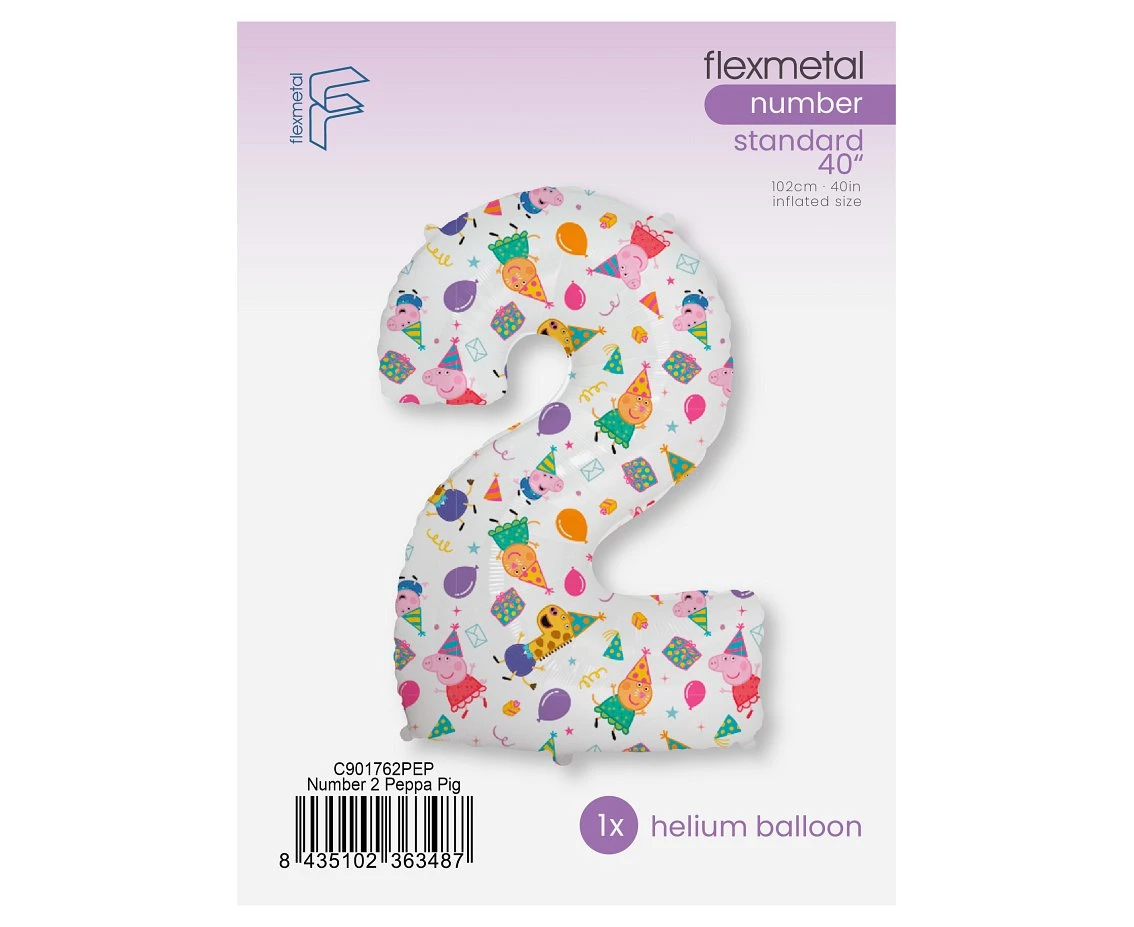 Foil balloon FX - Number 2 Peppa Pig, 102 cm, packed
