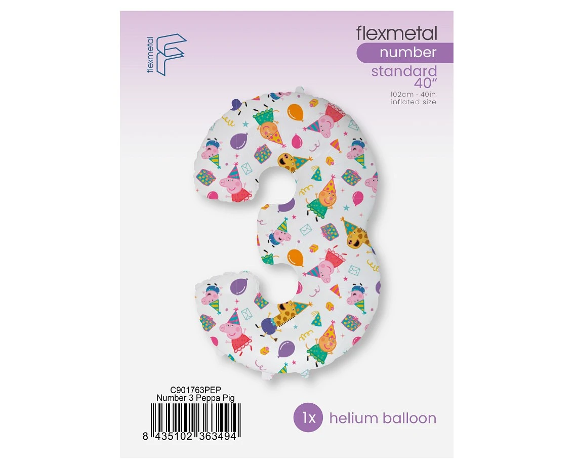Foil balloon FX - Number 3 Peppa Pig, 102 cm, packed