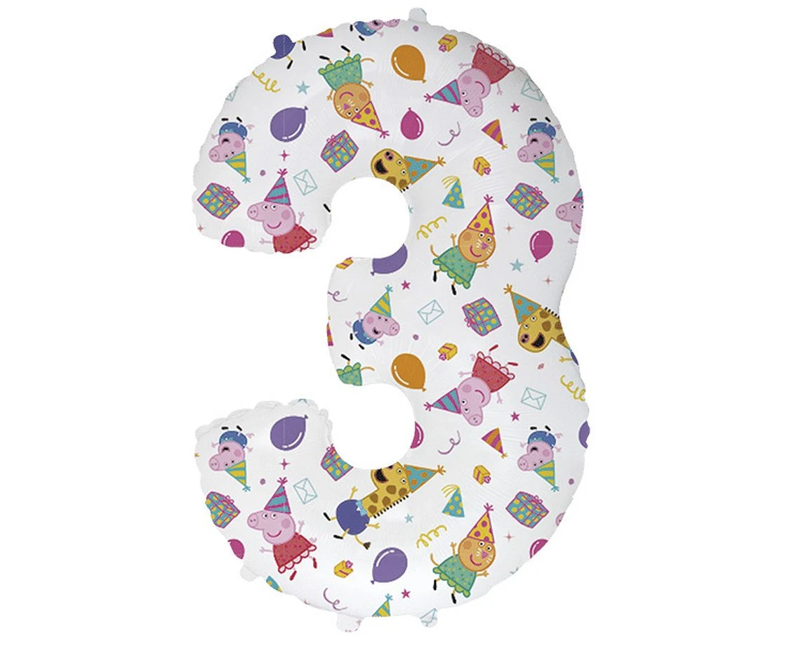 Foil balloon FX - Number 3 Peppa Pig, 102 cm, packed